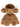 A plush stuffed highland cow, with a brown furry body, darker brown mane, large white horns, and black eyes, photographed on a plain white background.