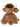A plush toy highland cow with brown fur, a darker brown mane, white horns, and a black eye, shown against a plain white background.