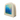 A table lamp with a colorful abstract forest painting in shades of blue, green, and purple, set against a plain white background.