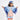 Child wearing a colorful bird outfit with a blue cape and striped shirt on a white background