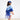 Child wearing a blue tiered bird dress up and cap on a white background