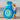 Child holding a blue inflatable hippo float that is taller than him on a beach