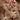 Child in a beige outfit holding a candy cane with a plush reindeer toy on a soft surface.