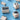 Set of small wooden stamps with black ink on a blue background