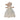 Stuffed Maileg toy resembling a mouse in a lace dress and bonnet on a white background