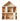 Wooden dollhouse with furniture on a white background