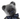 Close up of a gray teddy bear with a navy blue bow tie on a white background