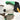 Plush Snoopy from Peanuts dog toy with green hat and collar on a white background with a tennis raquet