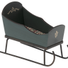 Maileg Sleigh Mouse in green, a 9cm Mouse-scale sleigh with hand-painted details and a soft mattress