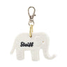 White elephant-shaped keychain with 'Steiff' branding on a white background