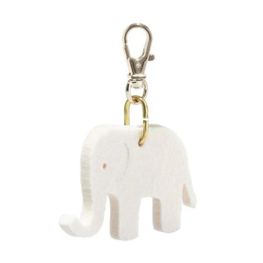 White elephant-shaped keychain with a gold accent on a white background
