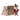 Small toy mouse in a red outfit with a house and bag on a white background