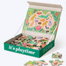Children's puzzle with animal illustrations in a colorful box labeled 'it's playtime'.