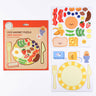 Children's magnet puzzle with breakfast-themed magnets and packaging on a white background