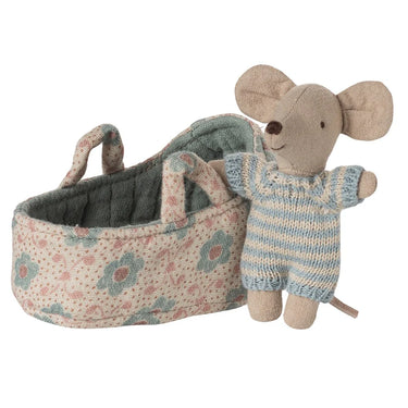 Maileg, Baby Mouse in Carry Cot - Blue