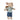 Stuffed toy mouse wearing a striped sweater and shorts with a backpack on a white background
