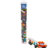 A tube of plastic bricks that make a truck