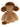 A brown plush toy with white horns, photographed from the back against a plain white background.