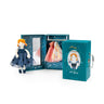 Dress up doll in a suitcase wardrobe with multiple outfits to dress her in