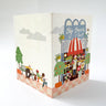 Illustrated card with a florist shop and people design on a white background