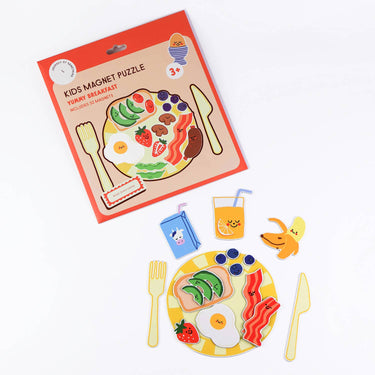 Children's magnet puzzle set with packaging on a white background