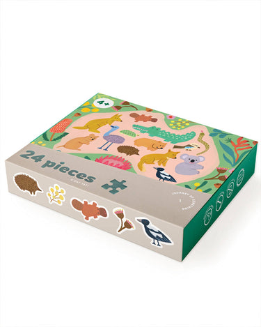 Children's puzzle box with animal illustrations on a white background