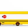 Yellow toy truck with a stop sign on a white background