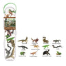 Collection of toy reptiles in a clear packaging with labels on a white background