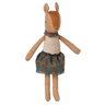 Maileg Reindeer Mother, a 19cm linen and cotton reindeer with a faux fur top and a skirt in a woven check
