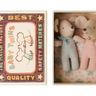 Maileg Twins Baby Mice in Matchbox Checker, two 8cm baby mice in one sleeping bag