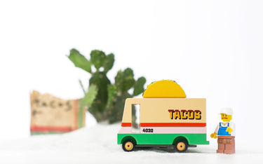 Candylab CANDYCAR® Taco Van - Solid Beech Wood Toy Food Truck with Silicone Topper