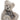 A gray and sparkling furred teddy bear wearing a grey patterned scarf on a white background