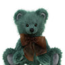 Charlie Bears Fir, a 30cm bear in long-pile green plush with a sheer brown bow