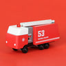 Red toy fire truck with ladder on a red background