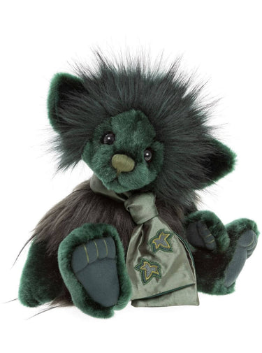 Plush troll teddy resembling a character from a fantasy setting with green fur and a neck tie.