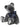 Gray teddy bear with a navy blue bow tie on a white background