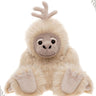 Charlie Bears Galumph, a 30cm yeti in beige plush with fluffy white fur and one branching horn