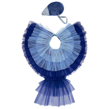 Blue layered bird wing dress up with matching headband on a white background