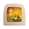 Wooden Toverlux lamp with a scene of girls dancing in a field being watched over by an angel. 