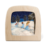 A table lamp featuring a hand-painted winter scene in the center. The artwork depicts three children in blue dresses in a snowy landscape under a starry night sky.