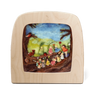 Wooden Toverlux lamp with a felted scene of children playing in a garden