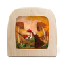 Toverlux Autumn Lullaby silhouette by Het Wol Feetje, 19 × 19 cm wool painting, a hammock among tall mushrooms