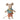 Stuffed mouse toy wearing a striped shirt and pants with a yellow bag on a white background