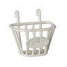 White wire basket with a hook on a white background
