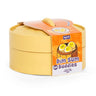Yellow toy dim sum container with packaging featuring 'Dim Sum Buddies' on a white background