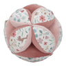 Little Dutch Fairy Garden Soft Baby Gripping Ball, a 12cm pink ball with textures, labels and a bell rattle