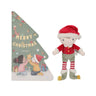 Christmas-themed plush toy and decorative tree with 'Merry Christmas' text on a white background