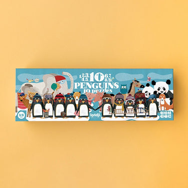 A puzzle with drawings of animals on a yellow background