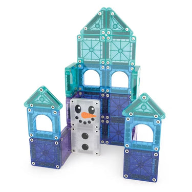 A Magna Tiles creation using the Winter Wonderland set on a white background 