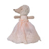 Stuffed Maileg toy with a lace dress on a white background